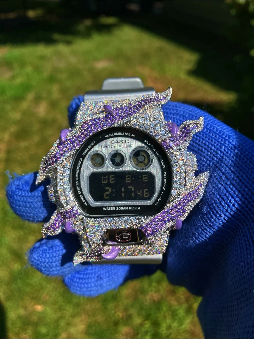 BUSSDOWN Moissanite Custom G Shock Silver and Purple dw6900
